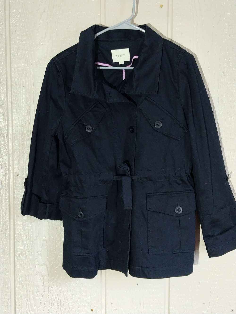 LOFT Navy Drawstring Utility Jacket